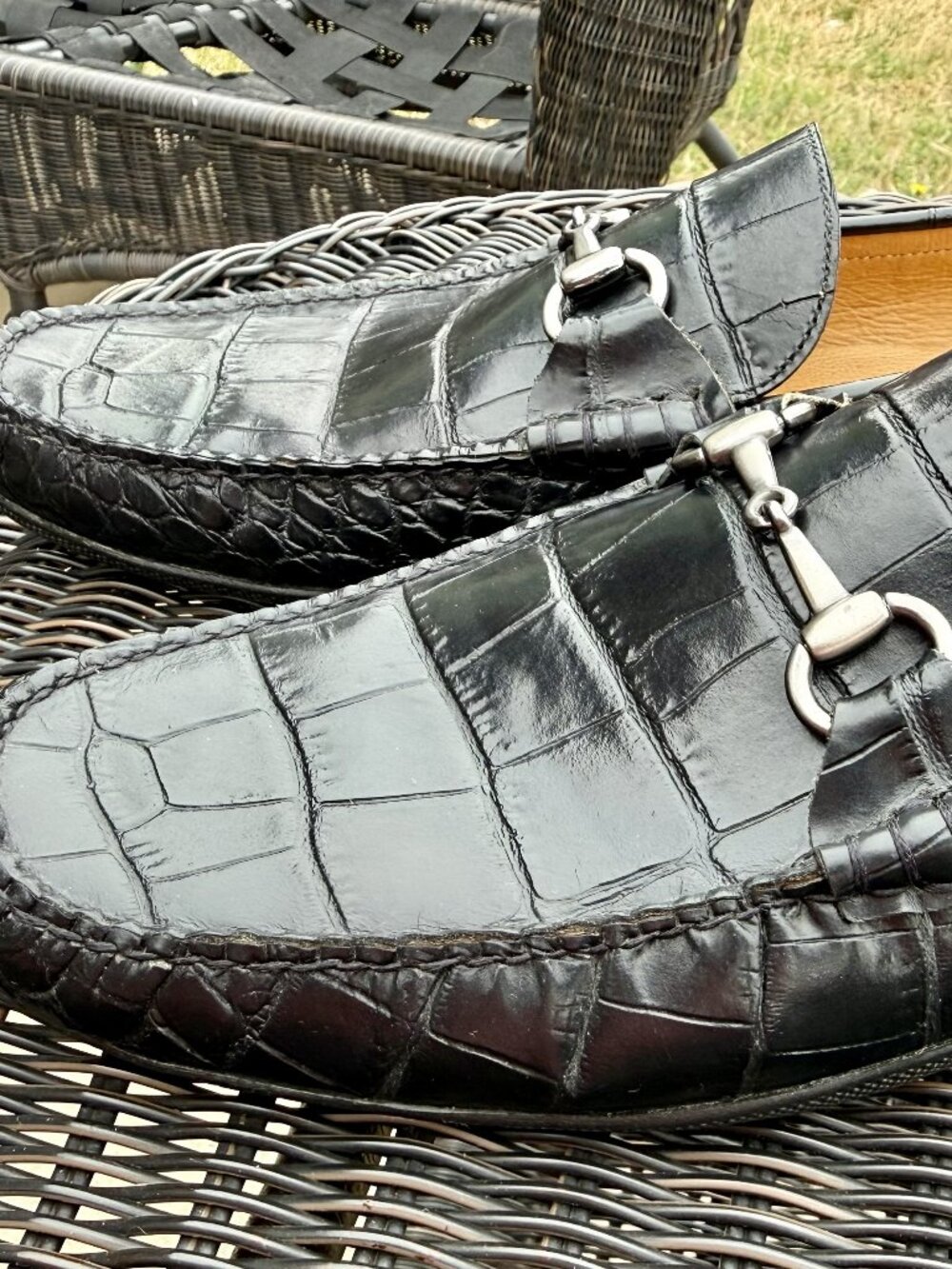 Peter Millar Men's Black Crocodile-Embossed Leather Bit Loafers Size 13M - Picture 3 of 7